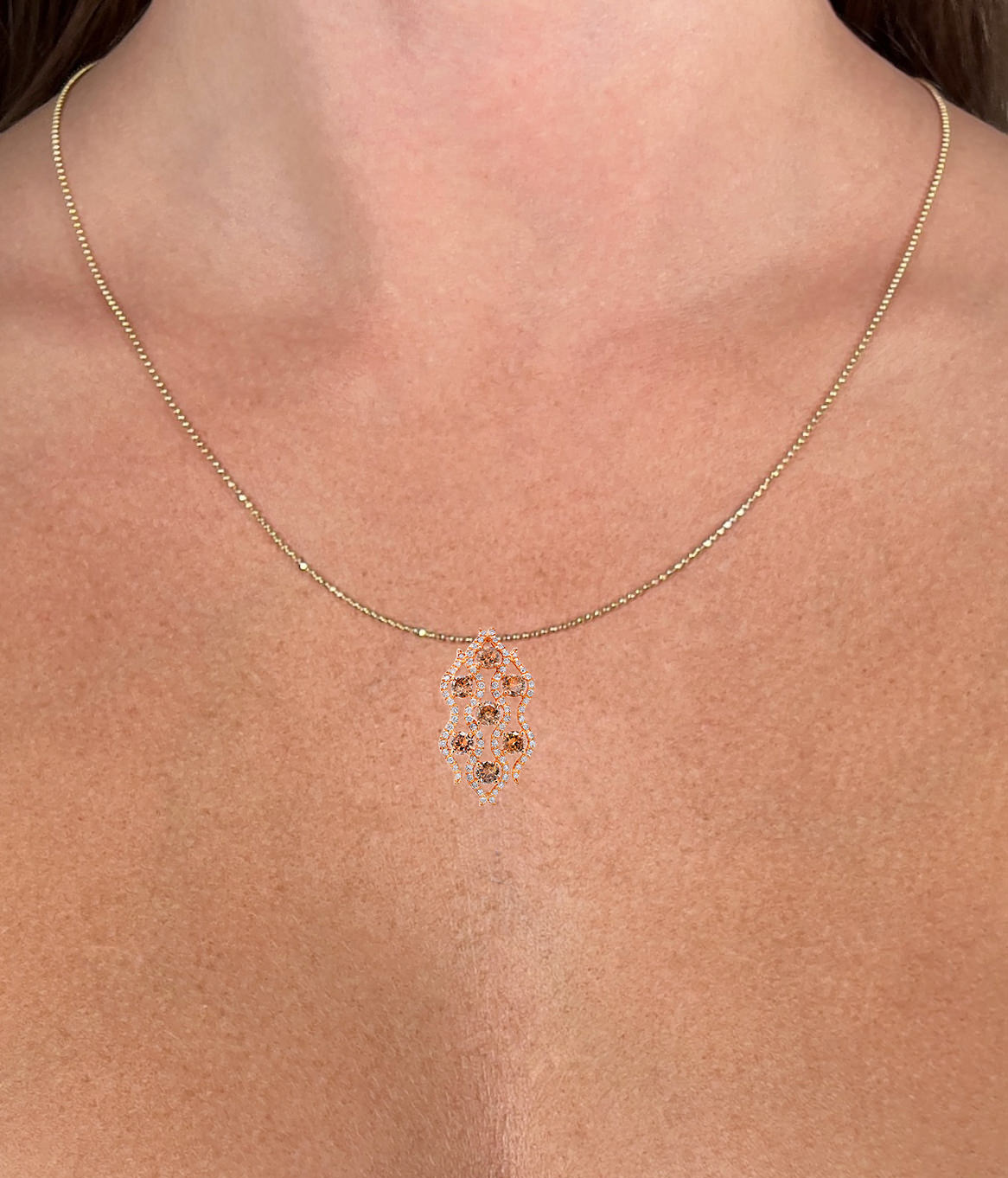 Champagne Diamonds Pendant Necklace White Diamonds 1.47 Carats 18K Rose Gold