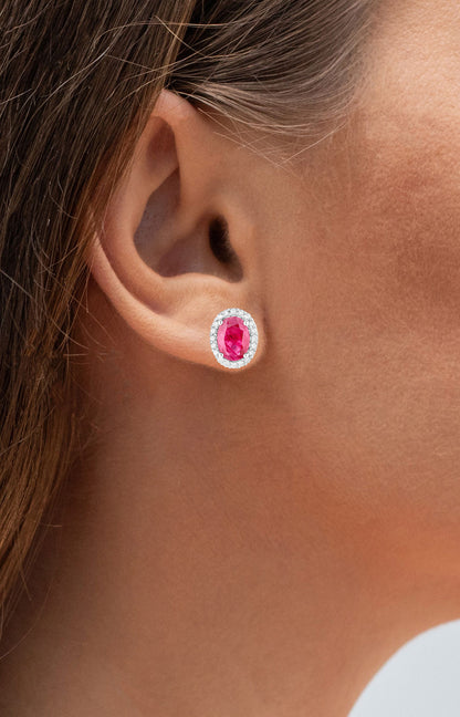 Ruby Earrings Diamonds 1.95 Carats 14K White Gold