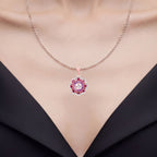 Morganite Pendant With Rhodolite Garnet 2.24 Carats Gold Plated Silver