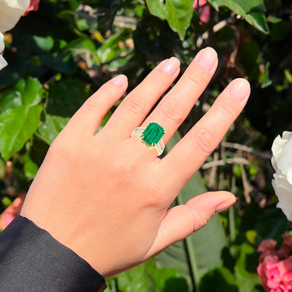 IGI Certified Zambian Emerald Ring Diamond Setting 8.49 Carats 14K Gold