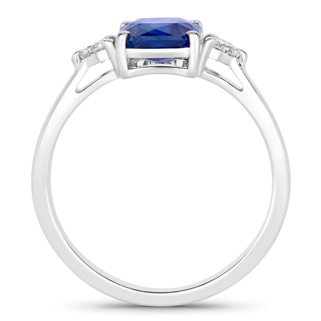 Blue Sapphire Ring With Diamonds 2.14 Carats 18K White Gold