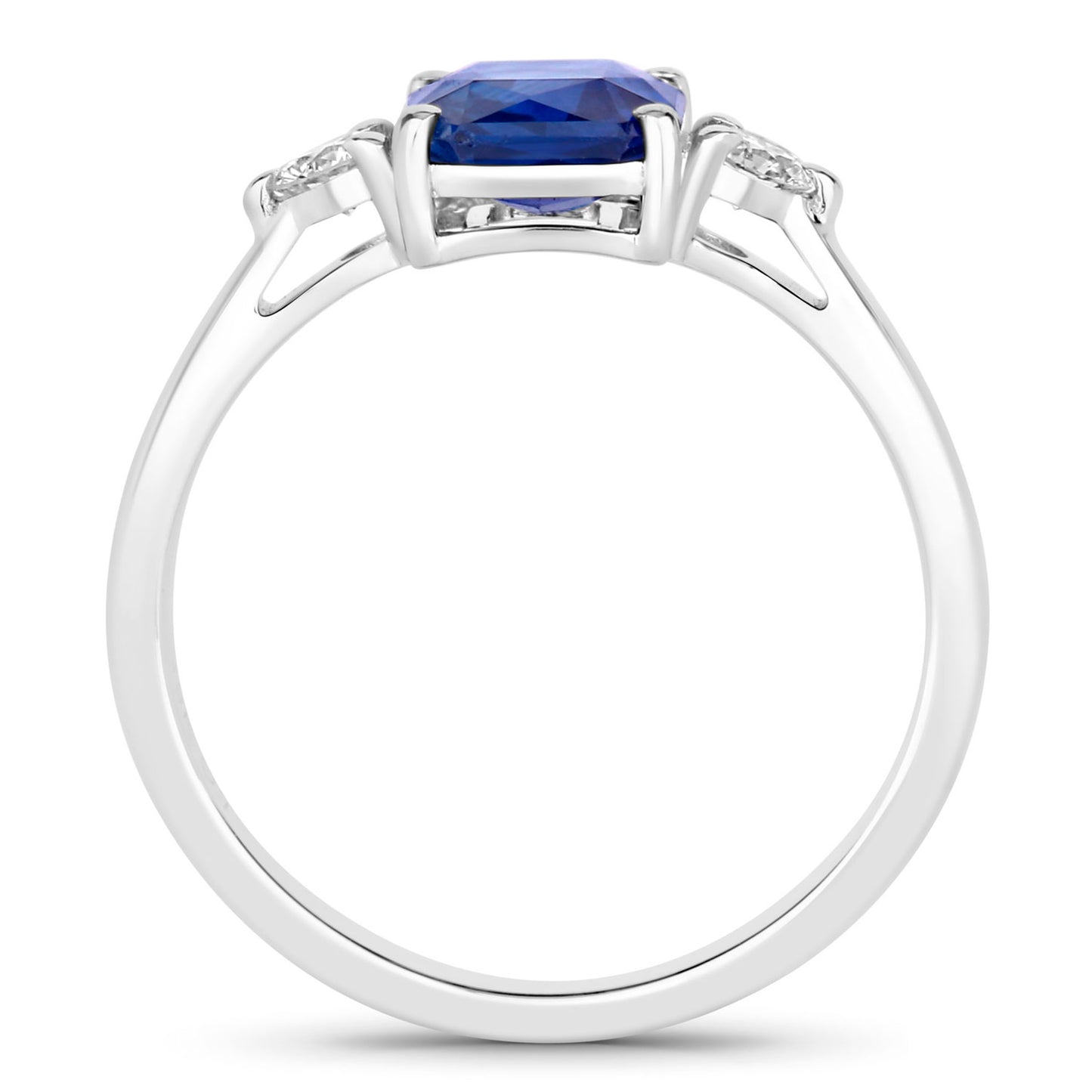 Blue Sapphire Ring With Diamonds 2.14 Carats 18K White Gold