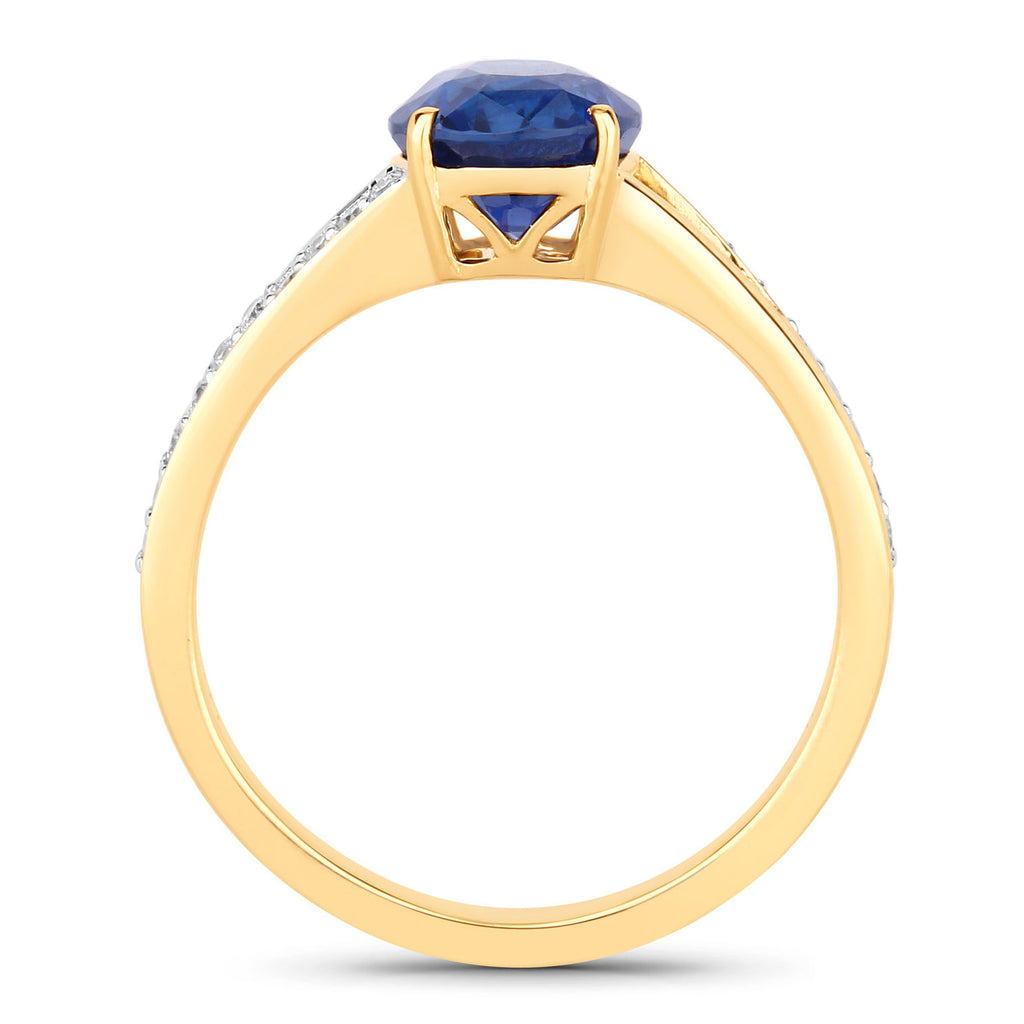 Blue Sapphire Ring With Diamonds 2.4 Carats 18K Yellow Gold