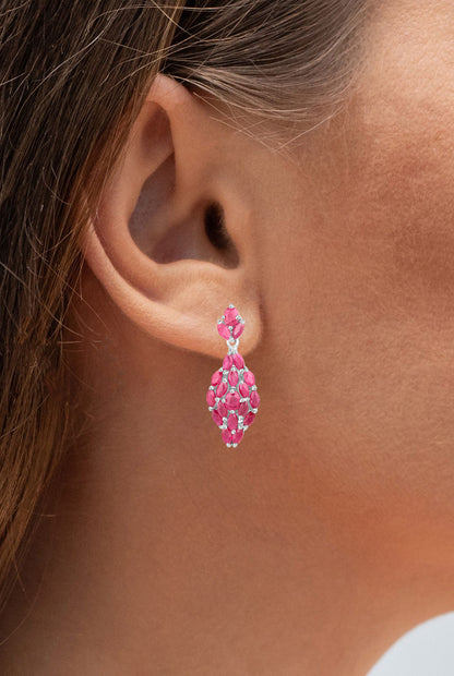 Ruby Dangle Earrings 4.1 Carats Rhodium Plated Silver