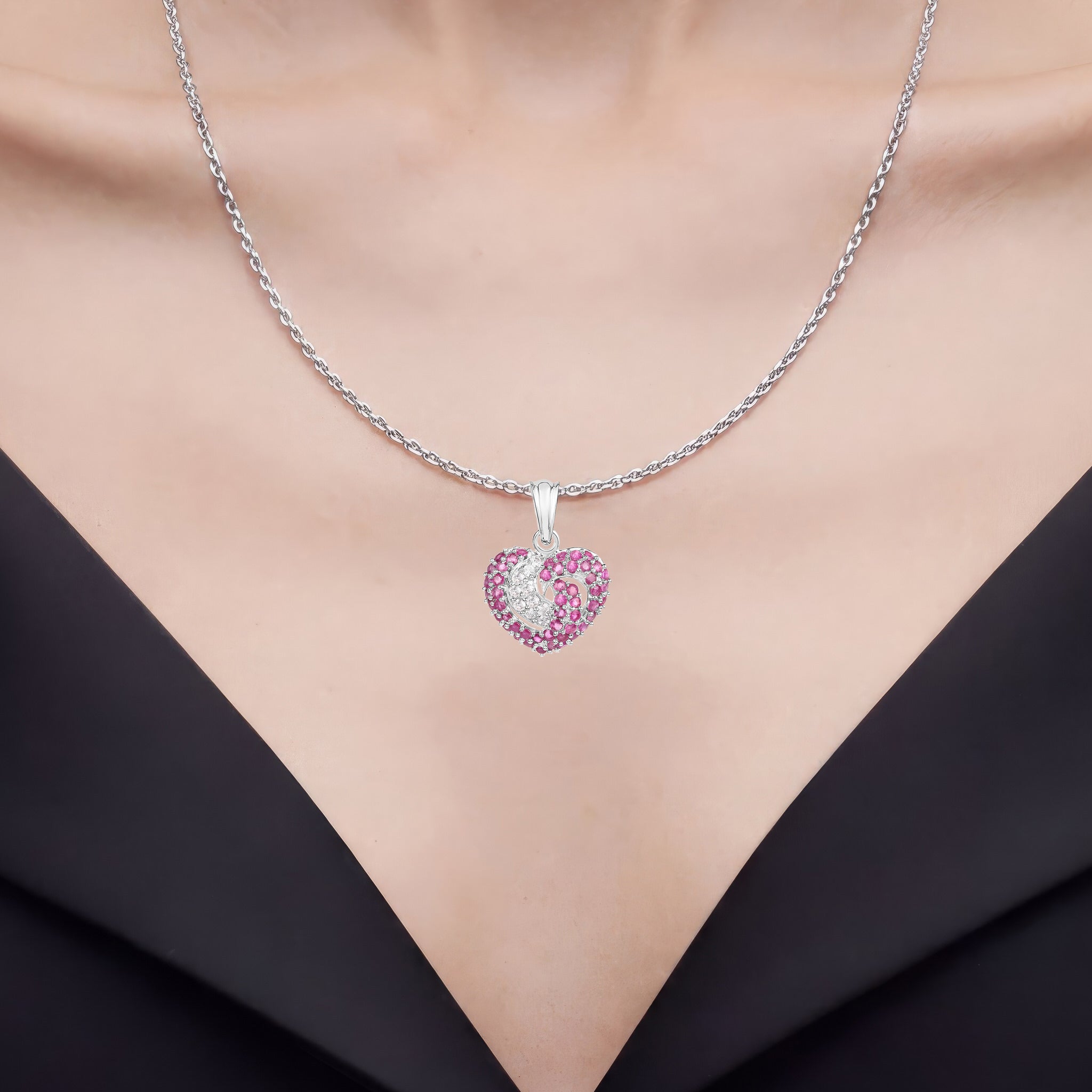 Ruby Pendant With White Sapphire 2.62 Carats Sterling Silver