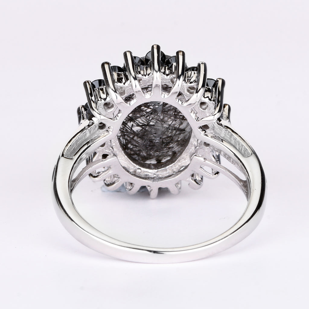Black Rutile Ring With Black Spinel 5.90 Carats Sterling Silver