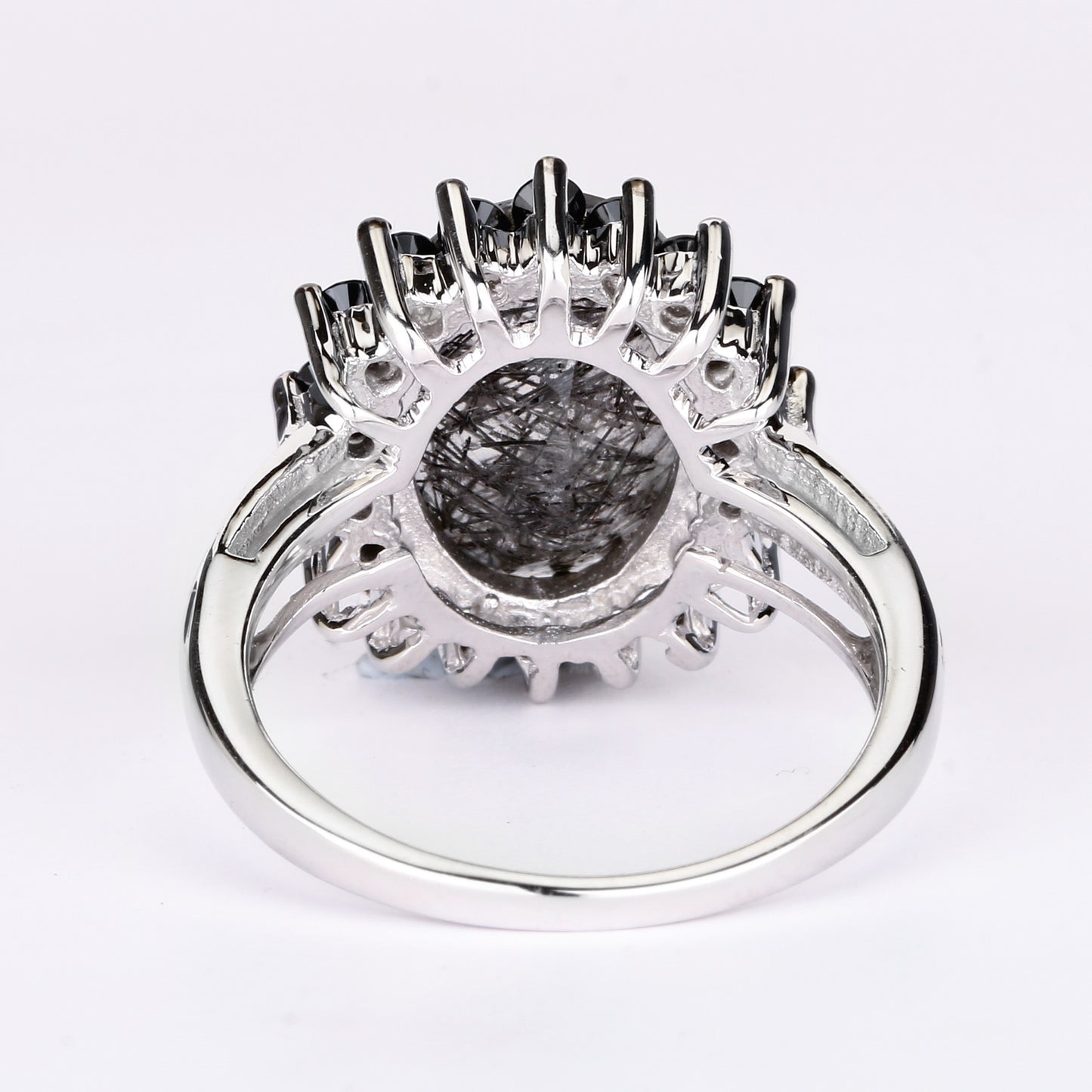 Black Rutile Ring With Black Spinel 5.90 Carats Sterling Silver