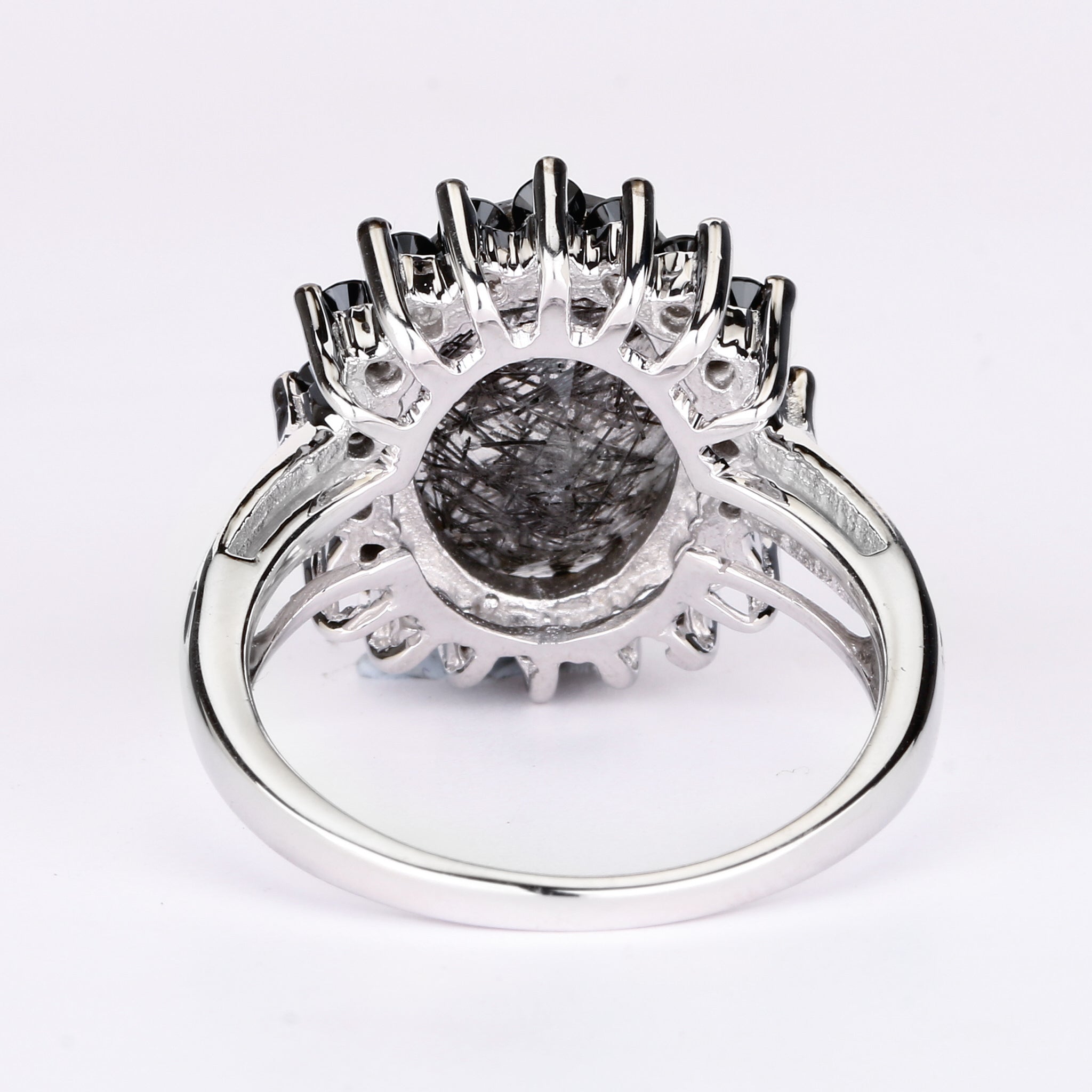 Black Rutile Ring With Black Spinel 5.90 Carats Sterling Silver
