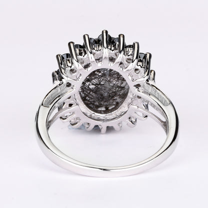 Black Rutile Ring With Black Spinel 5.90 Carats Sterling Silver