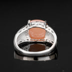 Peach Moonstone Ring With White Topaz 6.47 Carats Sterling Silver