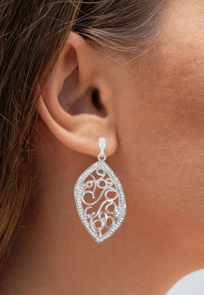 Diamond Dangle Earrings 0.7 Carats Rhodium Plated Silver