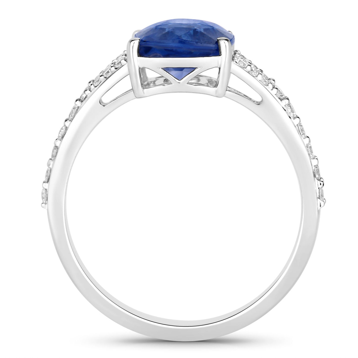 Blue Sapphire Ring With Diamonds 2.94 Carats 18K White Gold