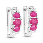 Natural Ruby Earrings With White Topaz 1.60 Carats Sterling Silver