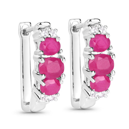 Natural Ruby Earrings With White Topaz 1.60 Carats Sterling Silver