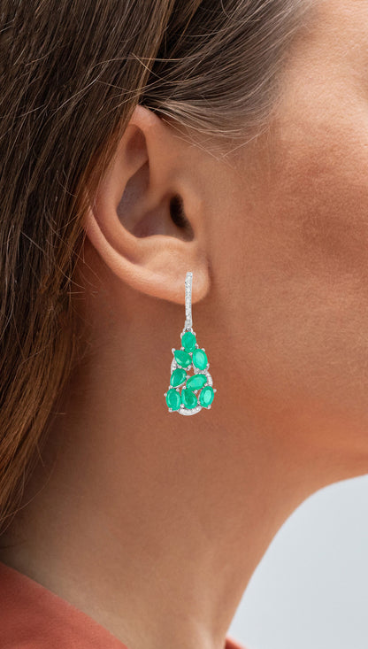 Emerald Dangle Earrings Diamonds 6.6 Carats Silver