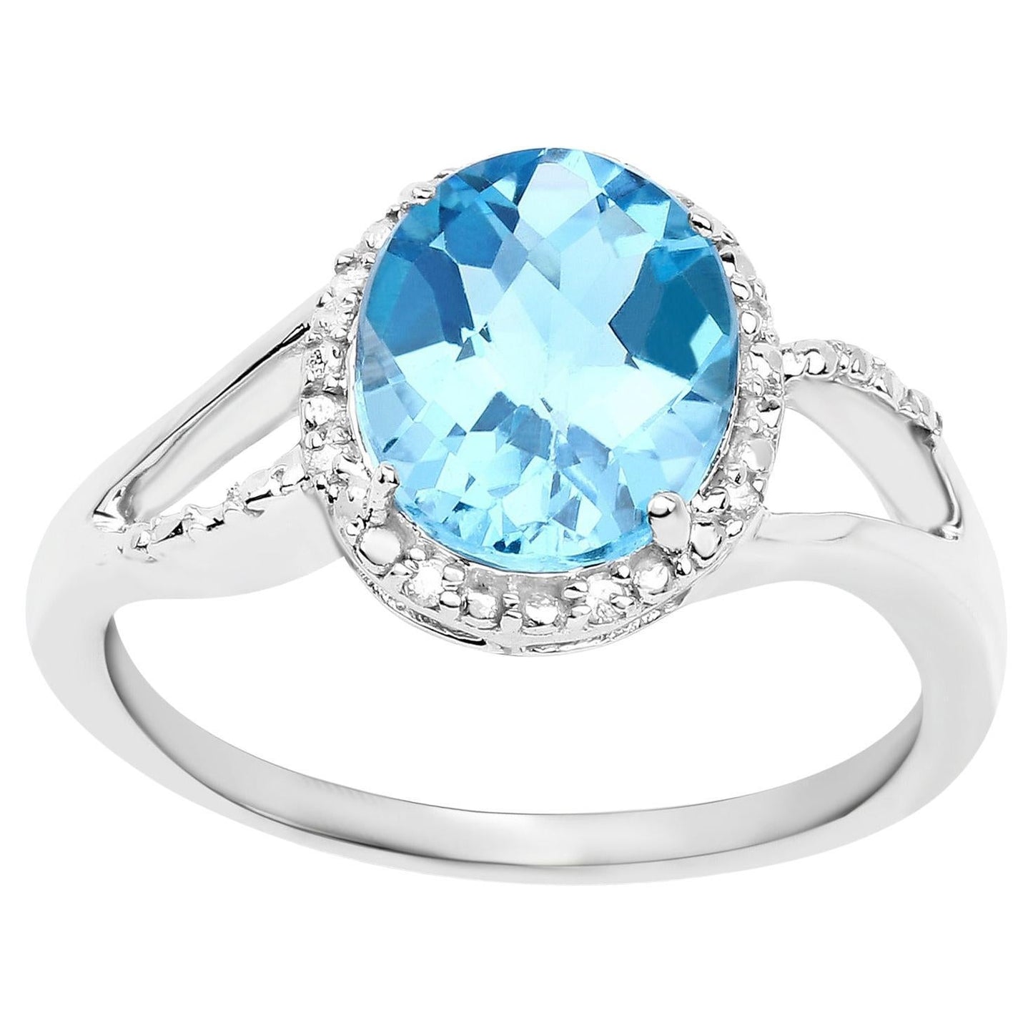 Blue Topaz Ring With Diamonds 3.28 Carats 10K White Gold