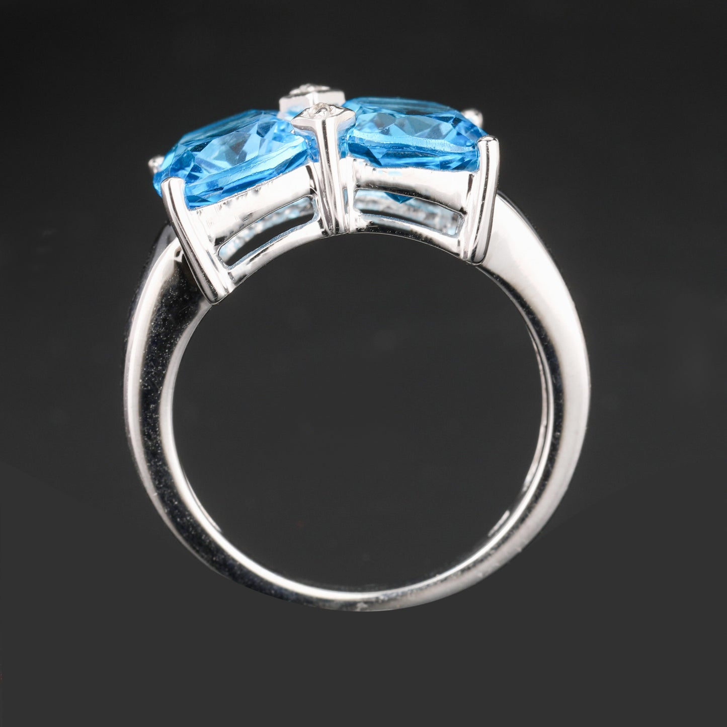 Blue Topaz Ring With White Topaz 7.01 Carats Sterling Silver