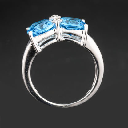 Blue Topaz Ring With White Topaz 7.01 Carats Sterling Silver