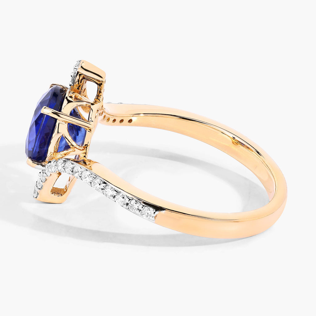 Blue Sapphire Ring With Diamonds 2.38 Carats 18K Yellow Gold