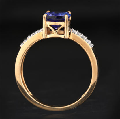 Natural Tanzanite Ring With Diamonds 1.99 Carats 9K Yellow Gold