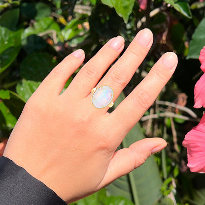 Ethiopian Opal Cocktail Ring Diamond Halo 8.31 Carats 14K Yellow Gold