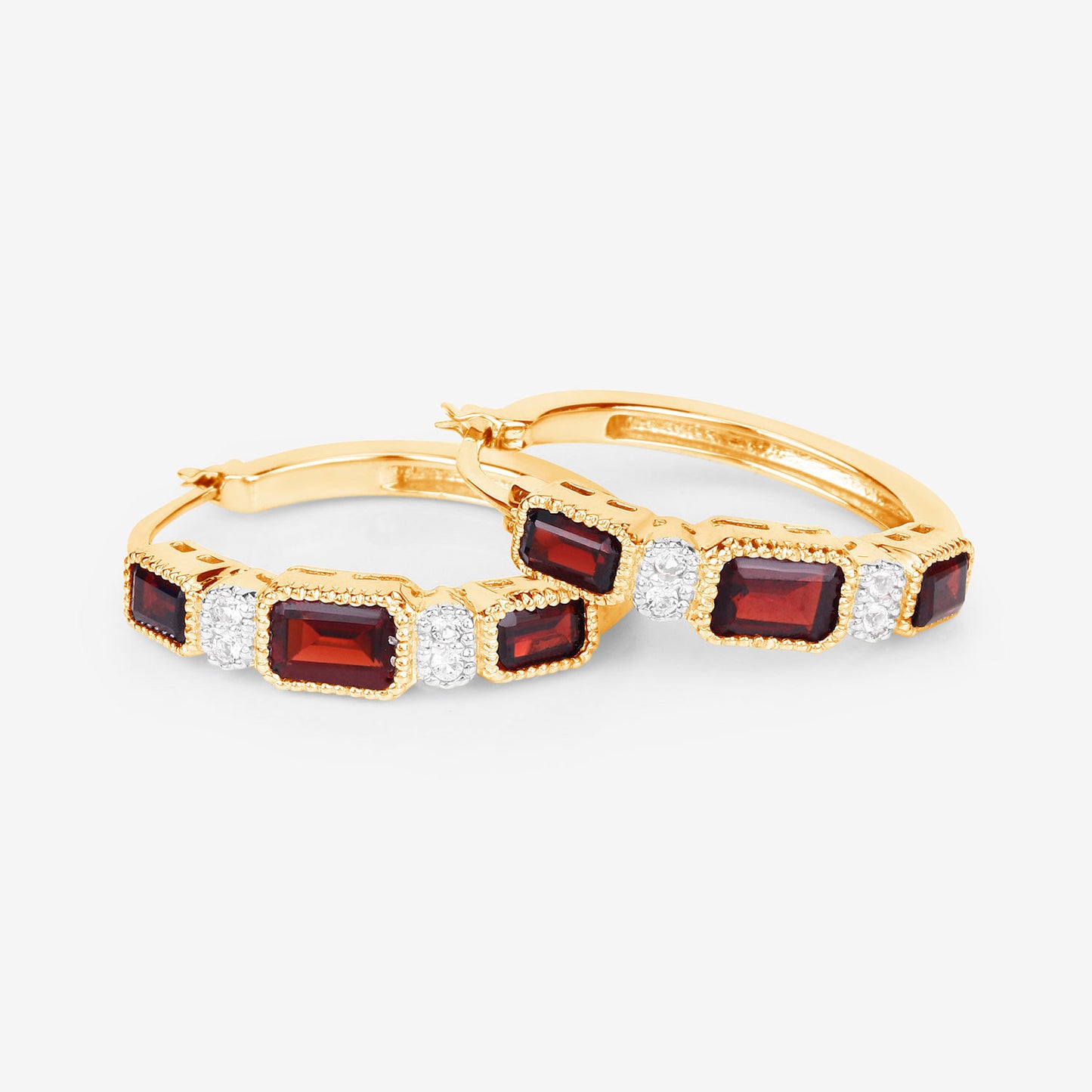 Garnet Earrings With White Topaz 2.72 Carats Gold Plated Silver