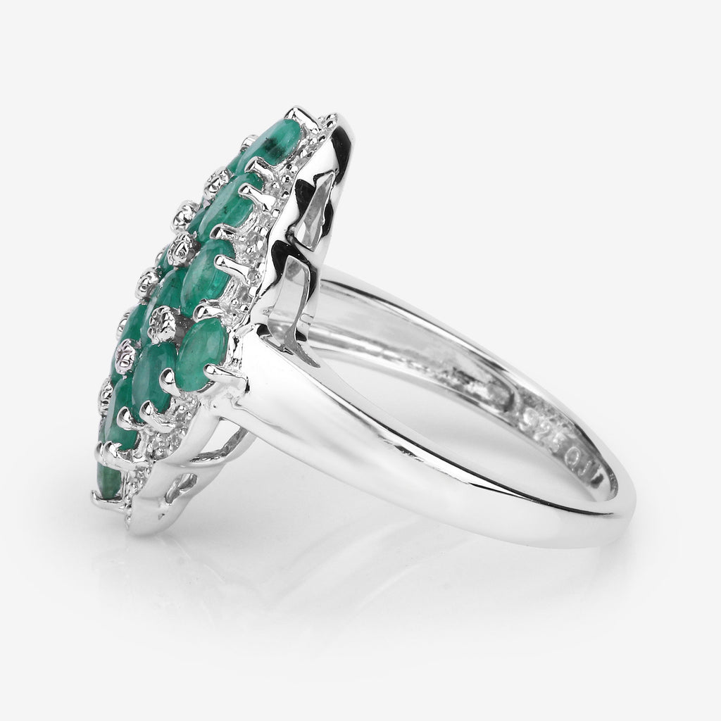 Zambian Emerald Ring With White Zircon 2.64 Carats Sterling Silver