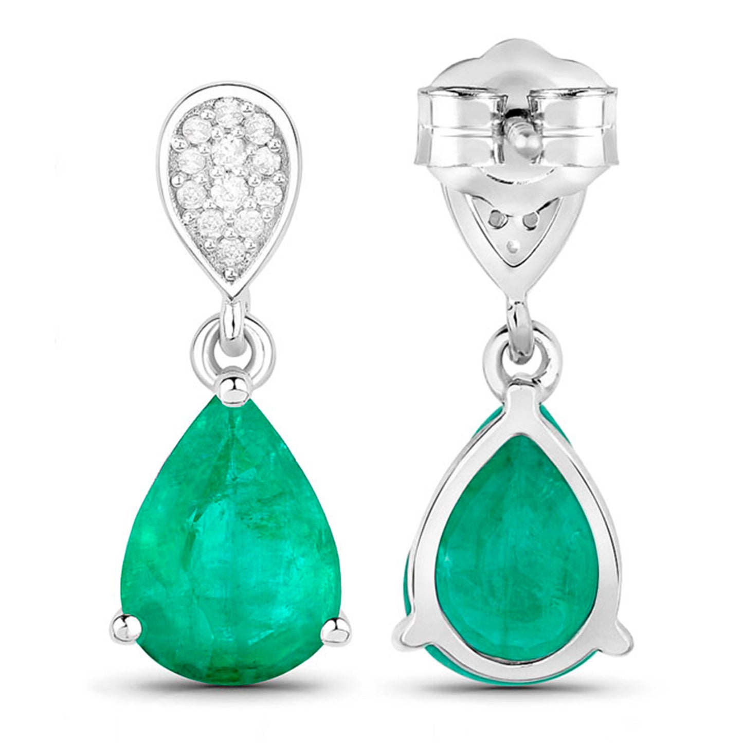 Natural Emerald Earrings With Diamonds 2.24 Carats 14K White Gold
