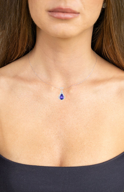 Tanzanite Pendant Necklace Diamonds 3.29 Carats 14K White Gold