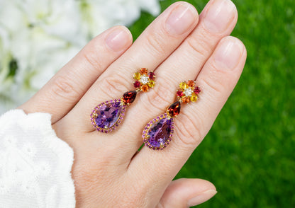 Natural Multicolor Gemstones Dangle Earrings Amethyst Sapphire Garnet Rhodolite