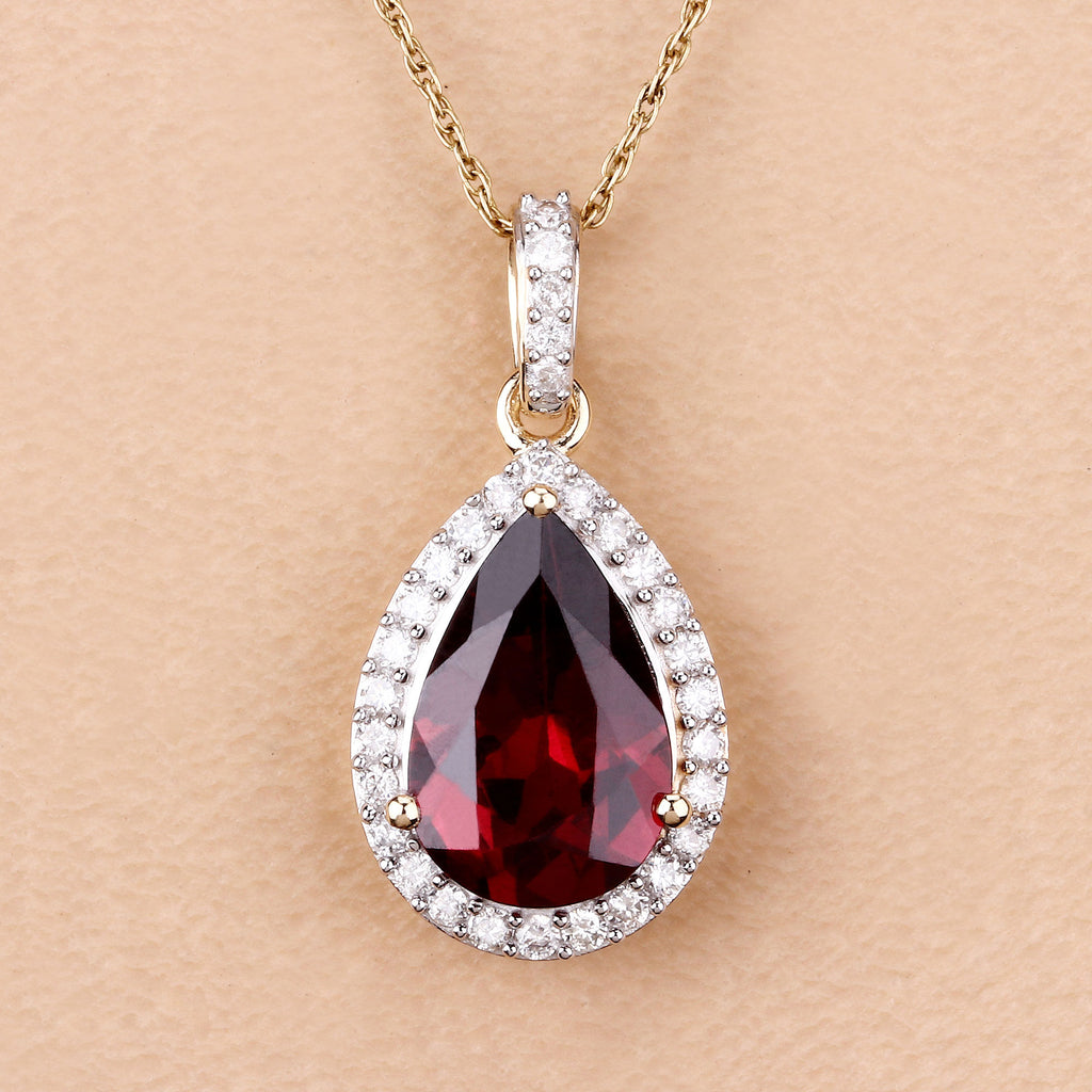 Rhodolite Garnet Pendant With Diamonds 3.26 Carats 14K Yellow Gold
