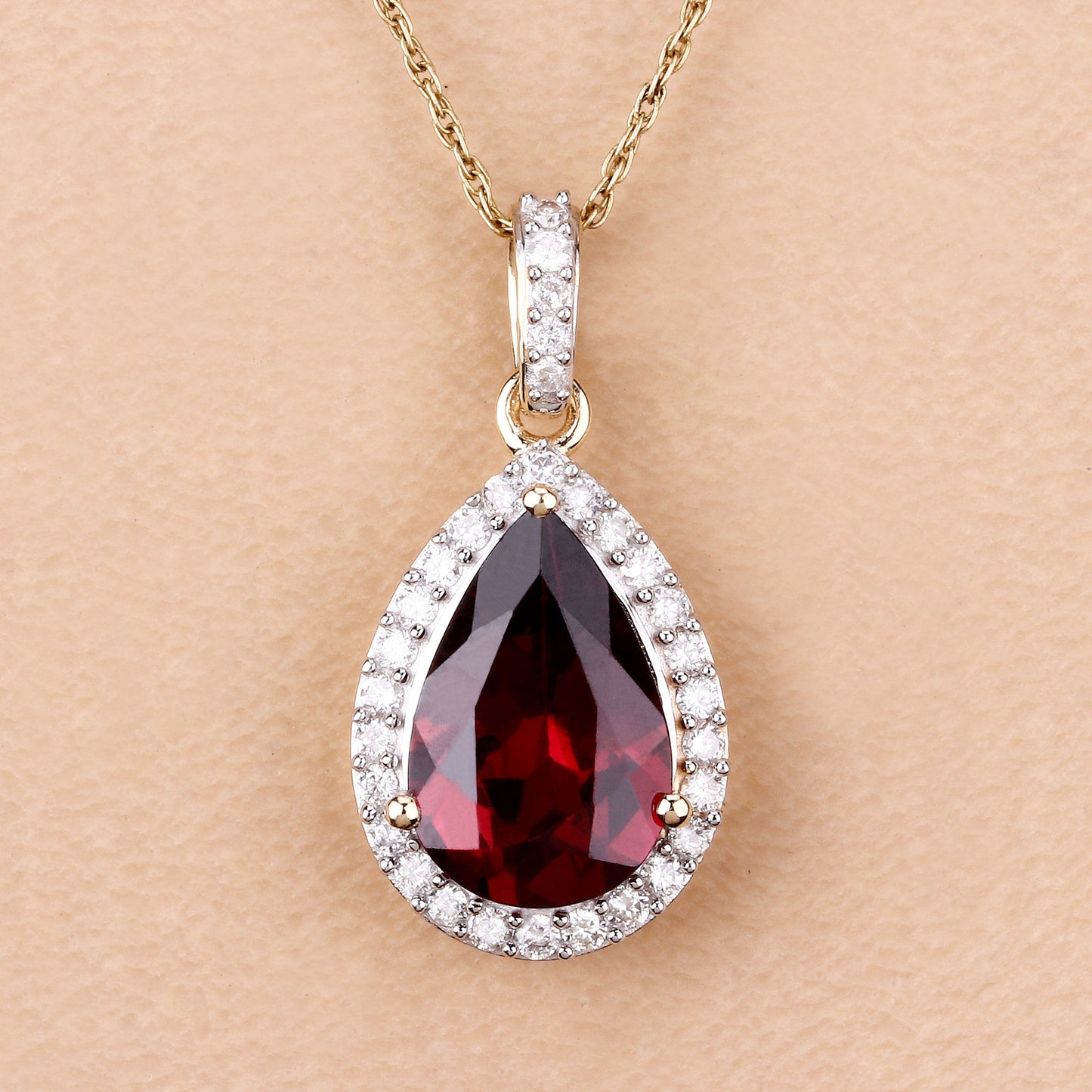 Rhodolite Garnet Pendant With Diamonds 3.26 Carats 14K Yellow Gold