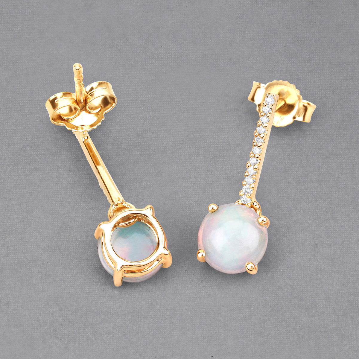 Ethiopian Opal Earrings With Diamonds 1.02 Carats 10K Yellow Gold