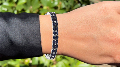 Dark Blue Sapphire Bracelet 28.80 Carats Sterling Silver