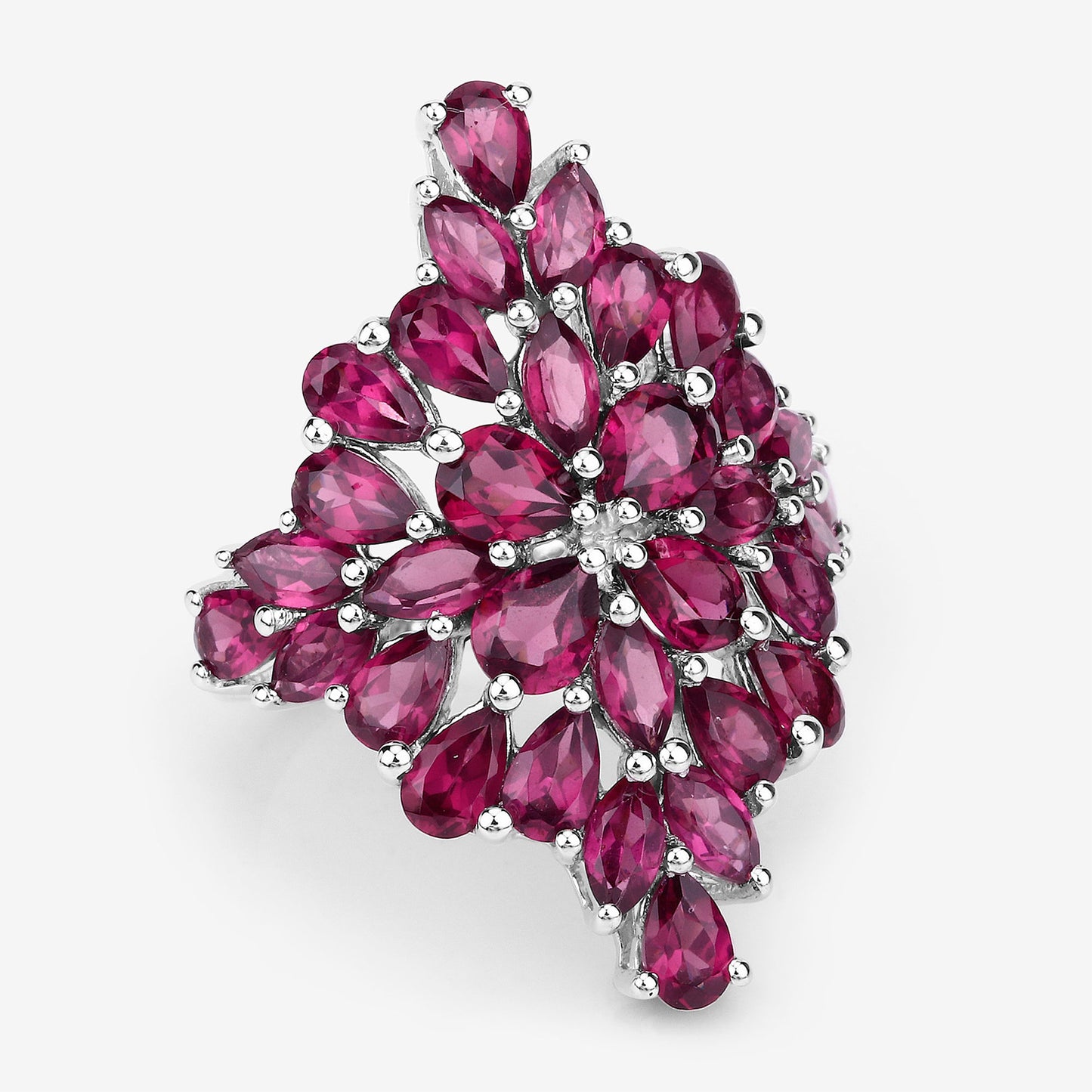 Rhodolite Cluster Ring 7.5 Carats Sterling Silver