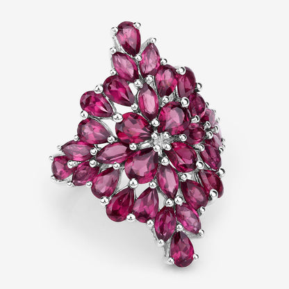 Rhodolite Cluster Ring 7.5 Carats Sterling Silver