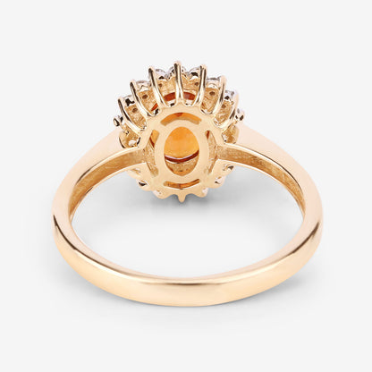 Oval 1.70 Carat Natural Spessartite Garnet & Diamond Halo Ring 14K Yellow Gold