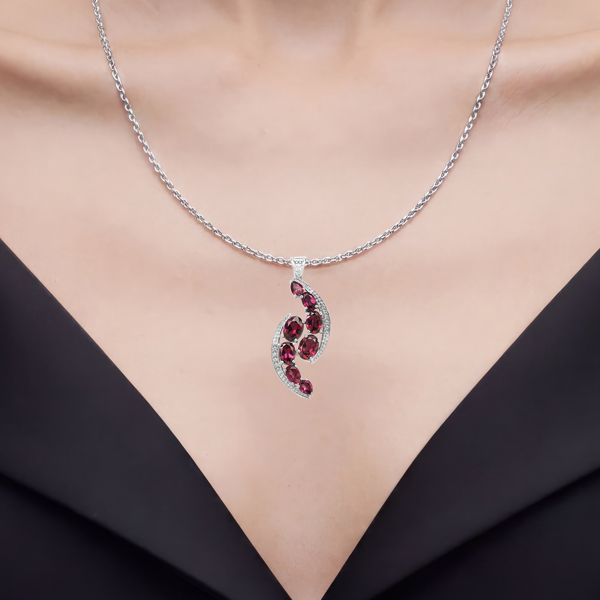 Rhodolite Garnet Pendant With White Topaz 7.24 Carats Sterling Silver