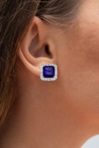 Amethyst Earrings Diamond Halo 9.3 Carats Silver