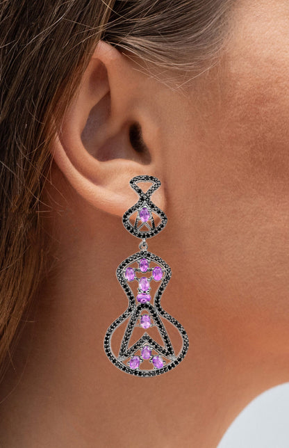 Amethyst Dangle Earrings Black Spinel 5.2 Carats Sterling Silver