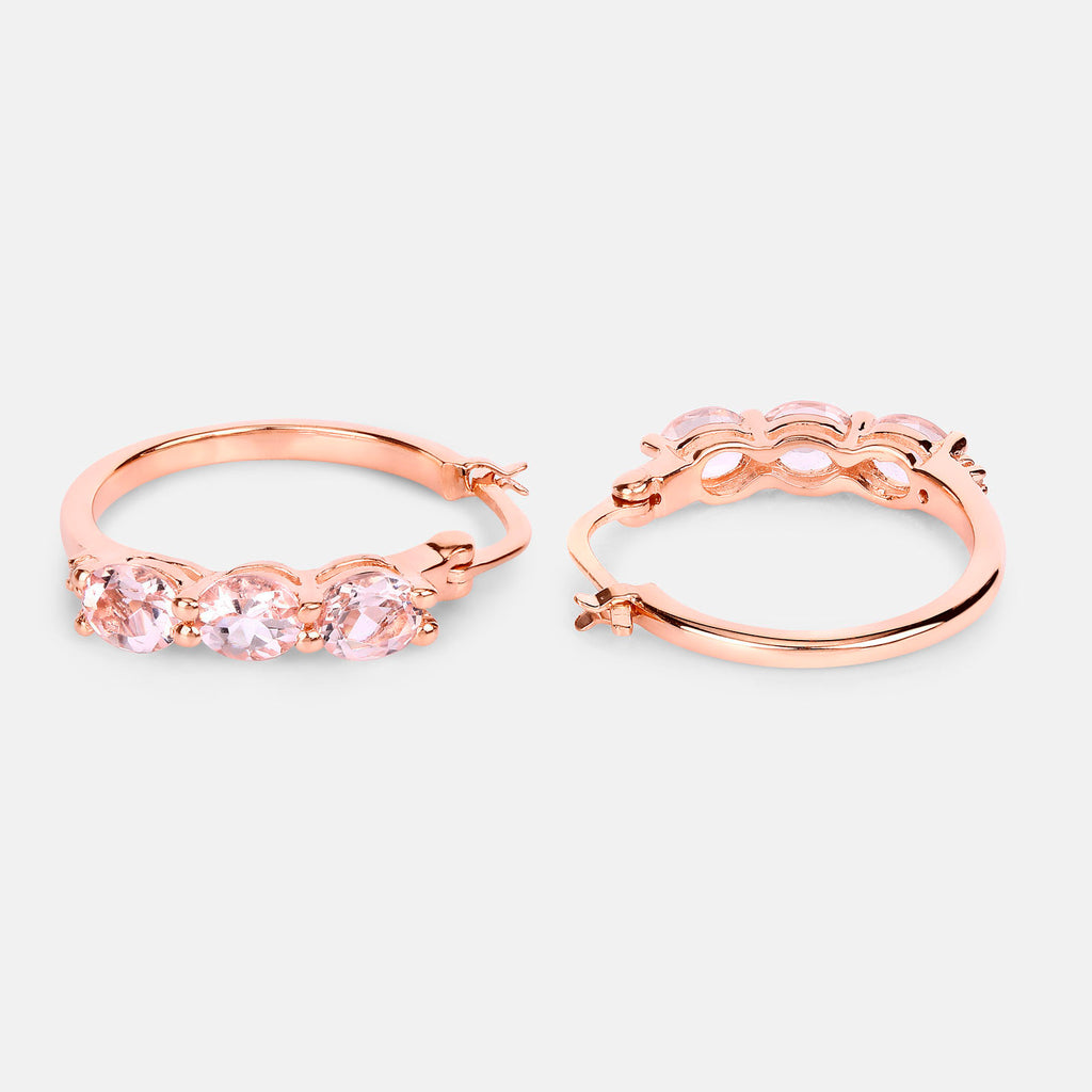 Morganite Hoop Earrings With Diamonds 1.61 Carats Gold Plated Silver