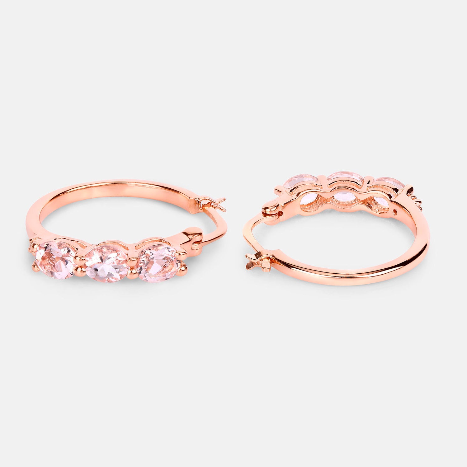 Morganite Hoop Earrings With Diamonds 1.61 Carats Gold Plated Silver
