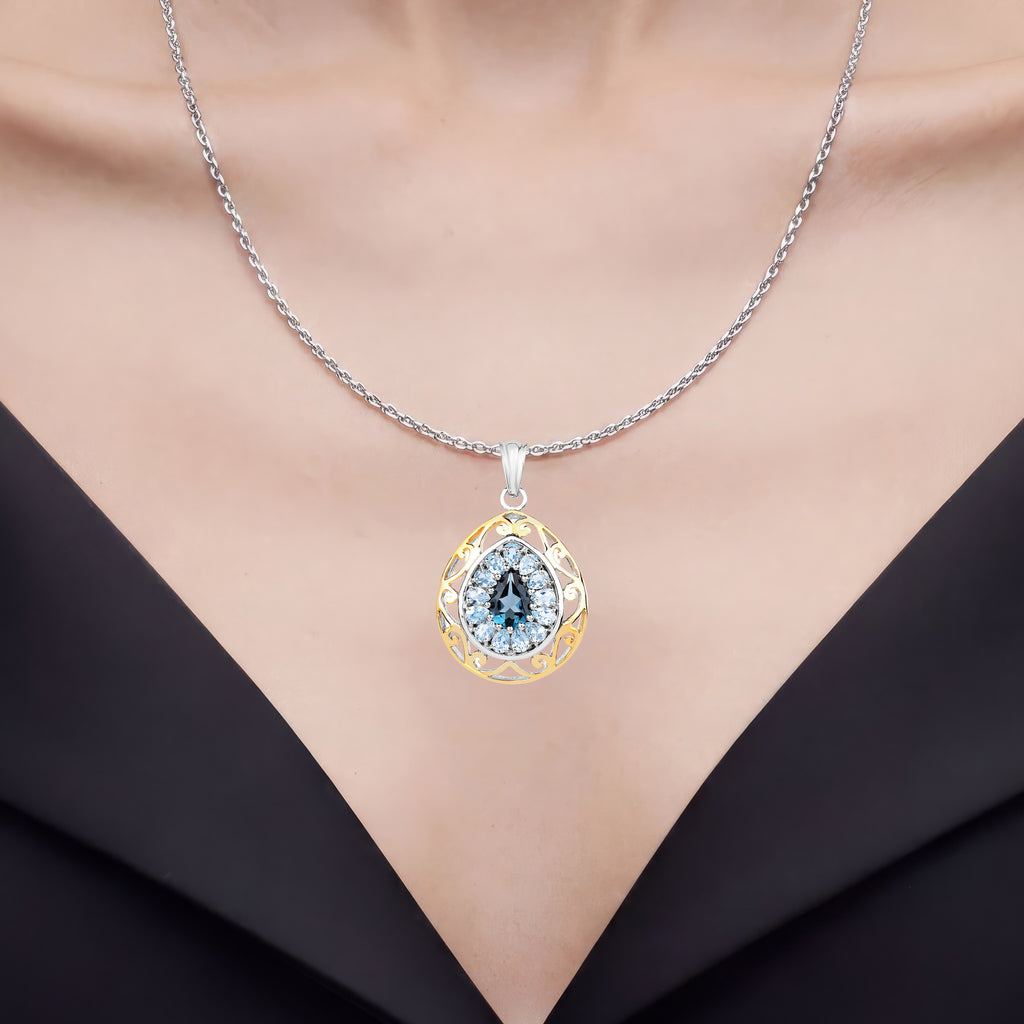 London Blue Topaz Pendant With Blue Topaz 4.4 Carats Gold Plated Silver