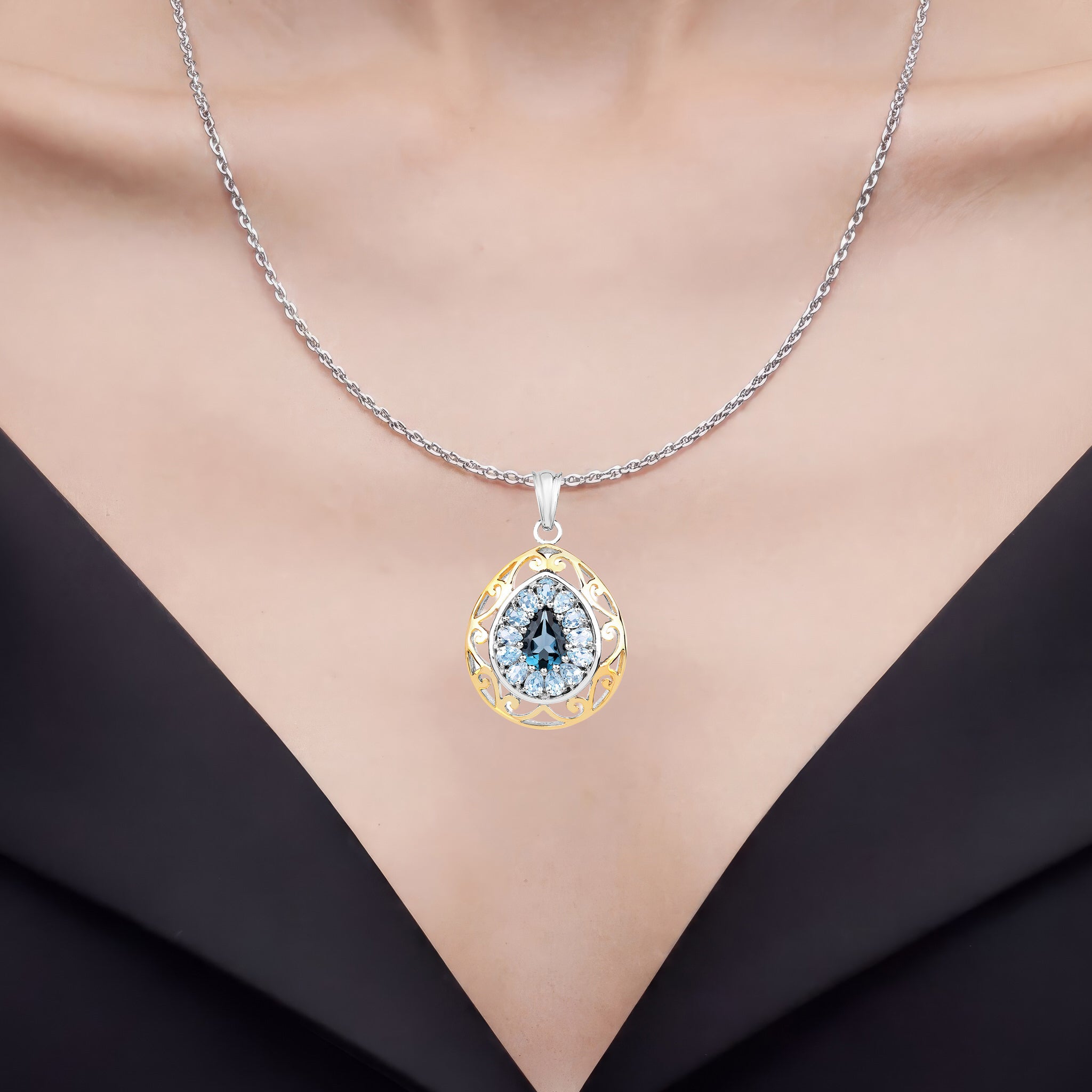 London Blue Topaz Pendant With Blue Topaz 4.4 Carats Gold Plated Silver