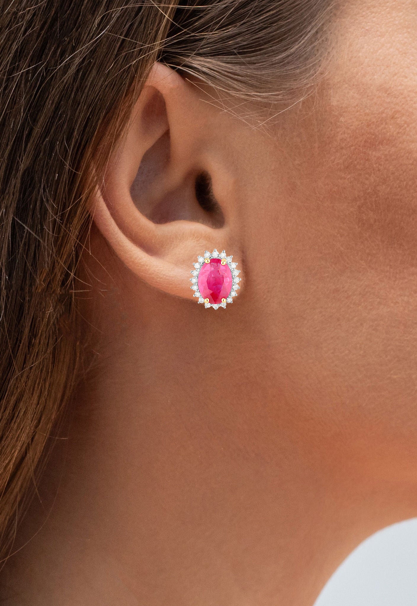 Ruby Earrings Diamonds 3.12 Carats 14K Yellow Gold