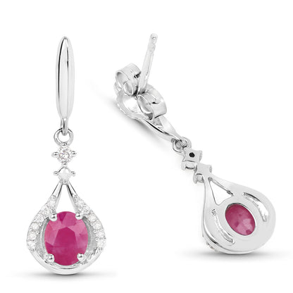 Natural Ruby Earrings With Diamonds 0.66 Carats 14K White Gold