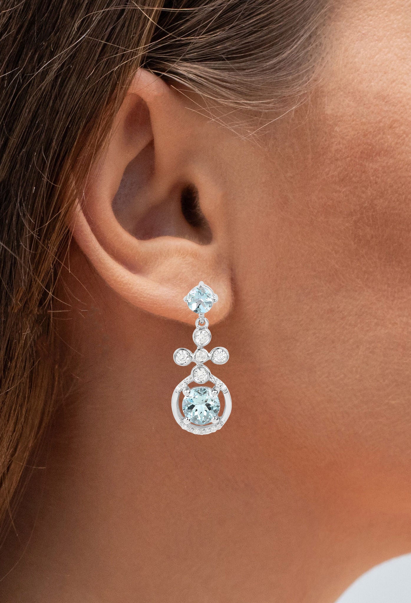 Aquamarine Dangle Earrings 4.4 Carats Rhodium Plated Silver
