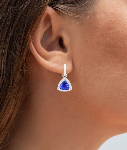 Tanzanite Dangle Earrings With Diamonds 3.86 Carats 14K White Gold