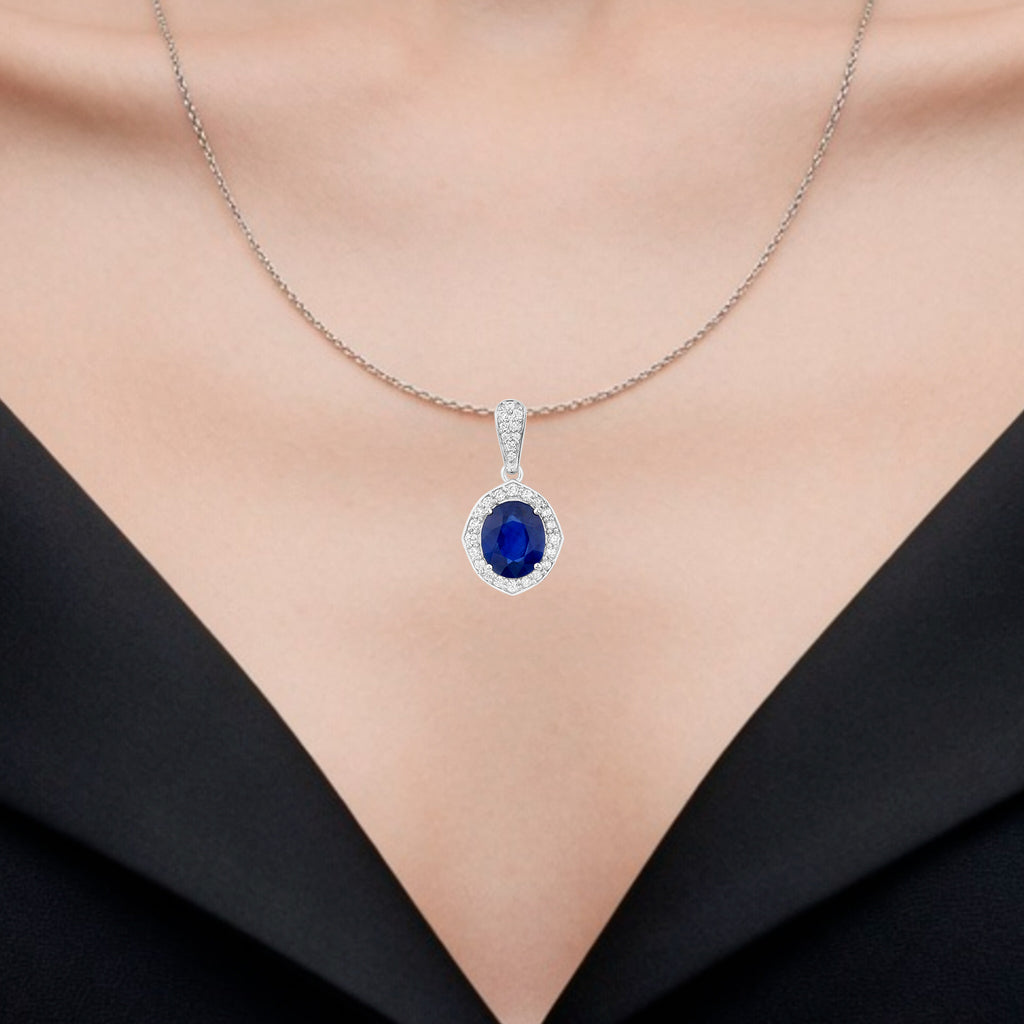 Blue Sapphire Pendant With Diamonds 2.82 Carats 18K White Gold