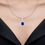 Blue Sapphire Pendant With Diamonds 2.82 Carats 18K White Gold